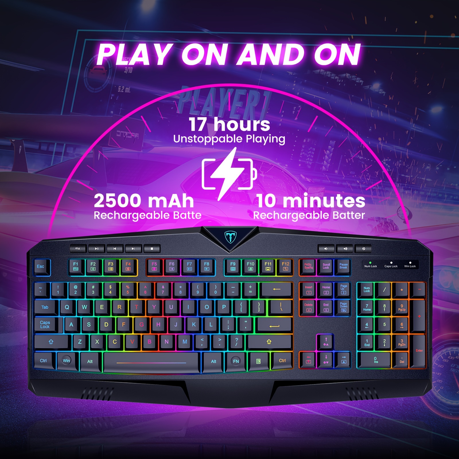 

Wireless Keyboard, Rechargeable Rgb Backlit Wireless Gaming Keyboard With Wrist Rest, Silent Keys, Multimedia Keys, Anti-ghosting, Full-size Light Up Keyboard For Pc Mac Gamer, Black