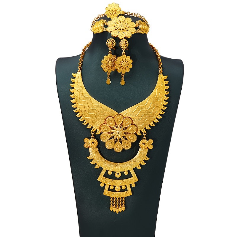 TEMU Juego de Joyería Elegante de Calidad para Novias: Collar + Pulsera + Aretes + Anillo, Conjunto Versátil para Mujeres Ideal para Fiestas , en del