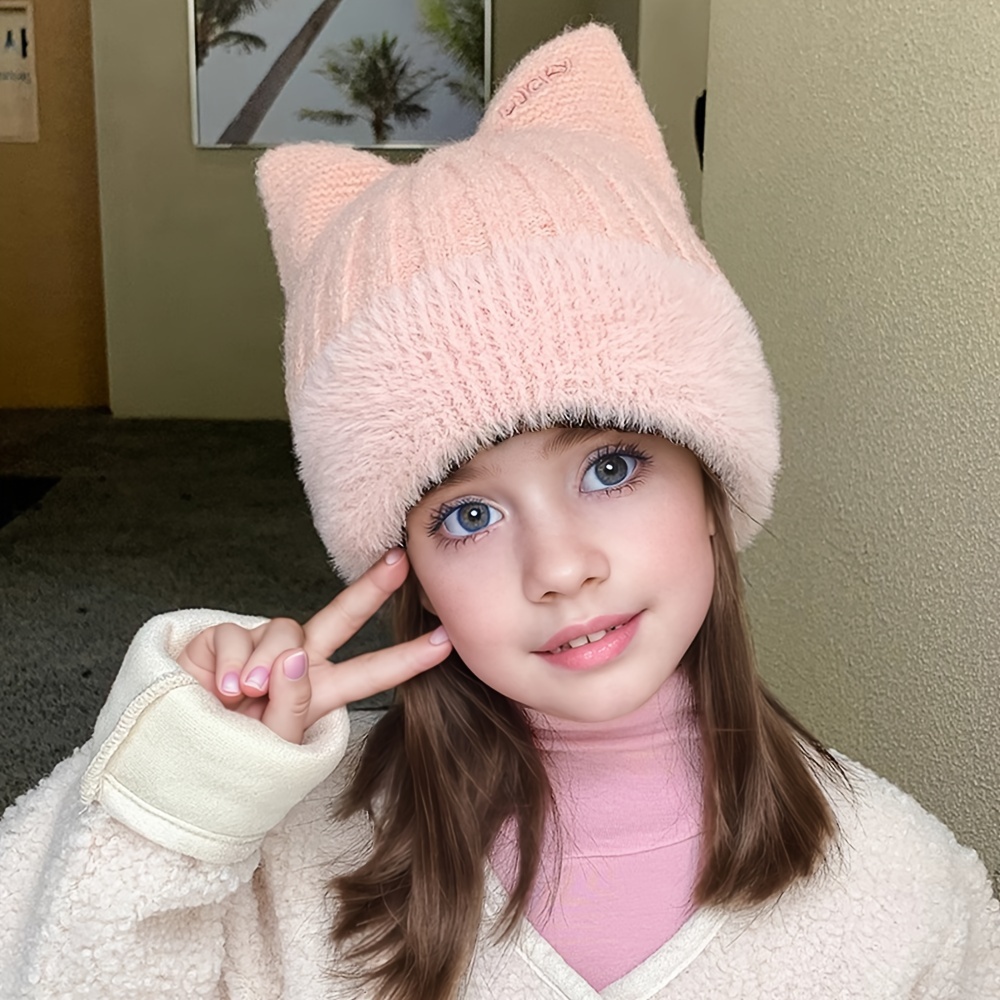 

Bonnet d'hiver tricoté pour enfants avec doublure en polaire, polyester extensible, motif alphabet, doux et confortable pour les enfants (3-14 ans)