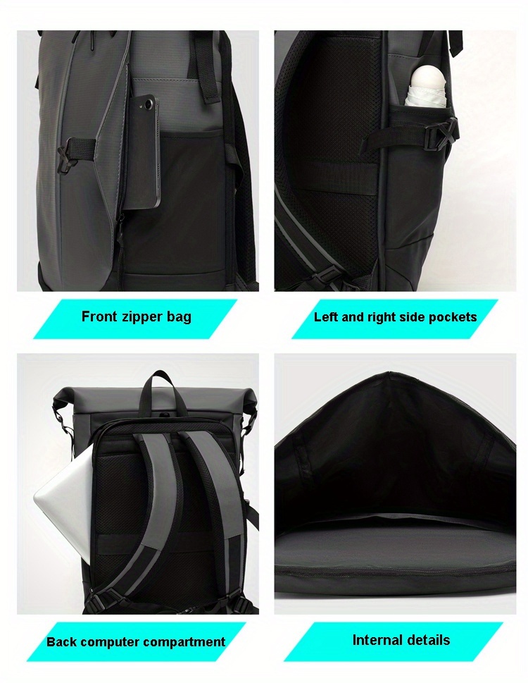 Men'S Stylish Backpack for Business Use, Expandable with a Roll-Top Design, Large Capacity for Laptops, Fashionable And Casual