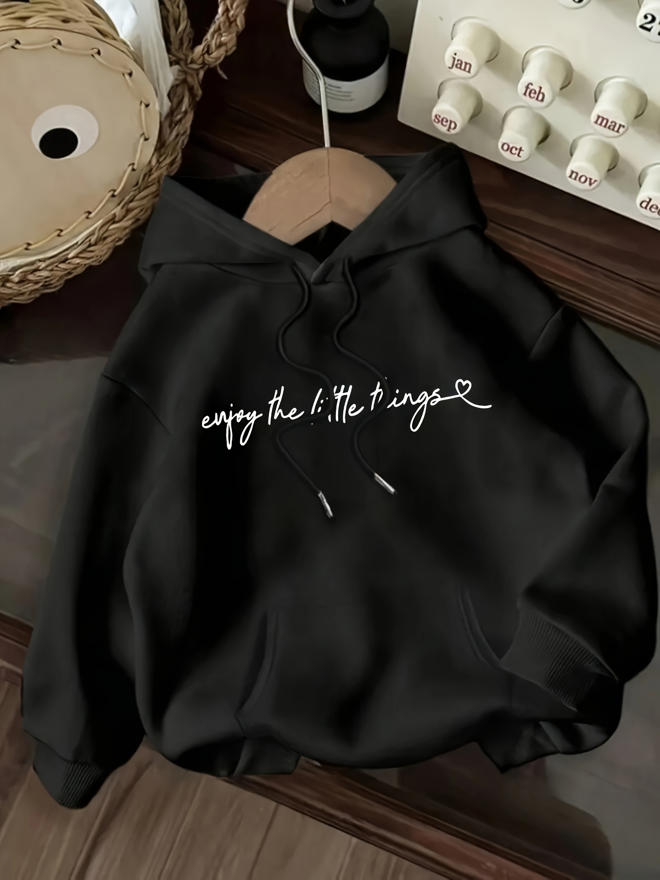 sweat à capuche décontracté pour femmes avec impression de lettres enjoy  ,   et capuche à cordon - pull à manches longues confortable pour lautomne/hiver, sweat décontracté | sweat décontracté | sweat à capuche confortable Détails du produit 0