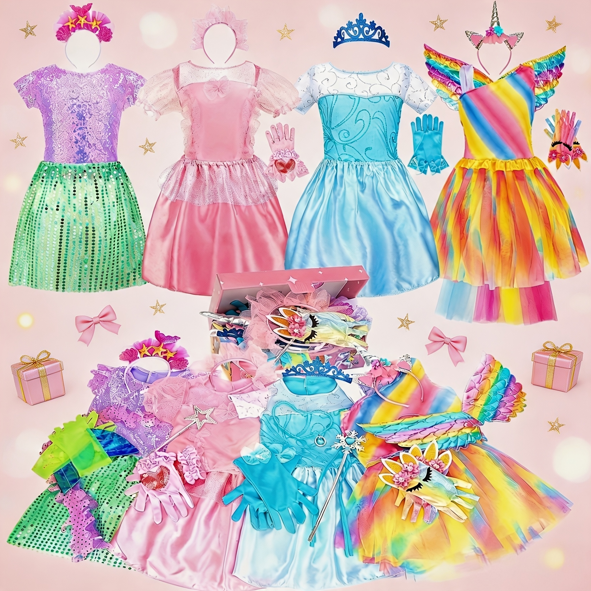 25pcs Princess Dress Up Clothes for Girls Princess Role Play Costume Fairy Princess Gift Set with Accessories with Wings, Pretend Toys Kit * *'s Day, Halloween, Christmas Gift