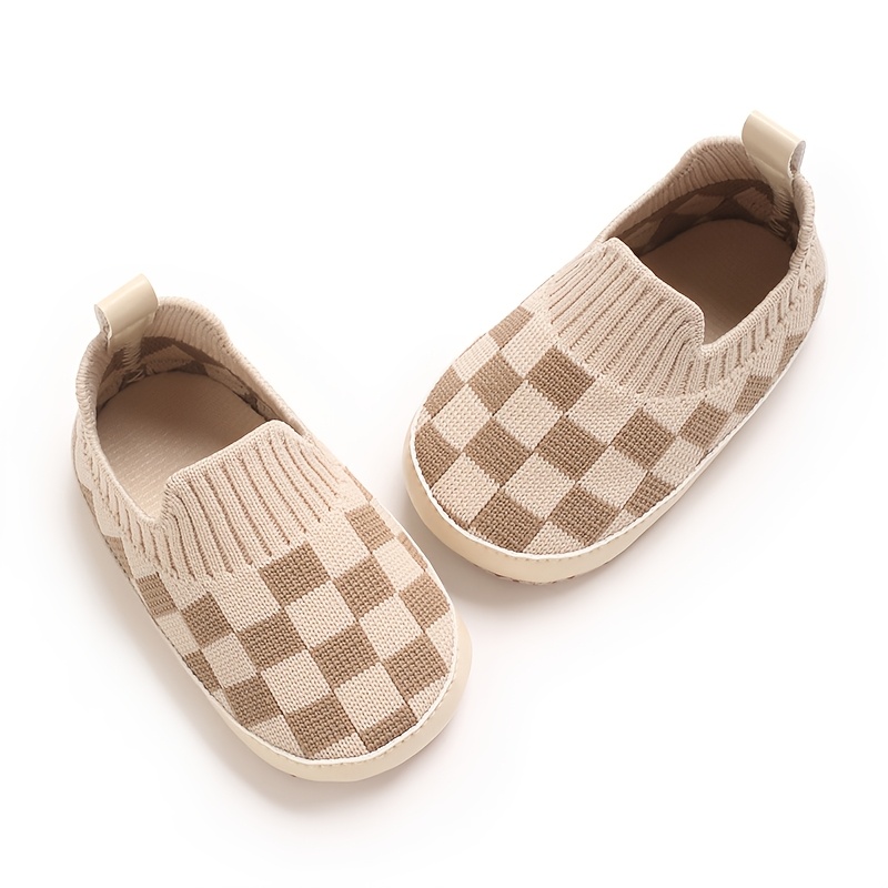 1 Pair Unisex Infant Casual Slip-On Shoes, Plaid & Solid Color, Comfortable Lightweight Non-Slip Walking Footwear for Indoor & Outdoor, Fabric Upper, Cloth Insole, Spring/Fall Collection
