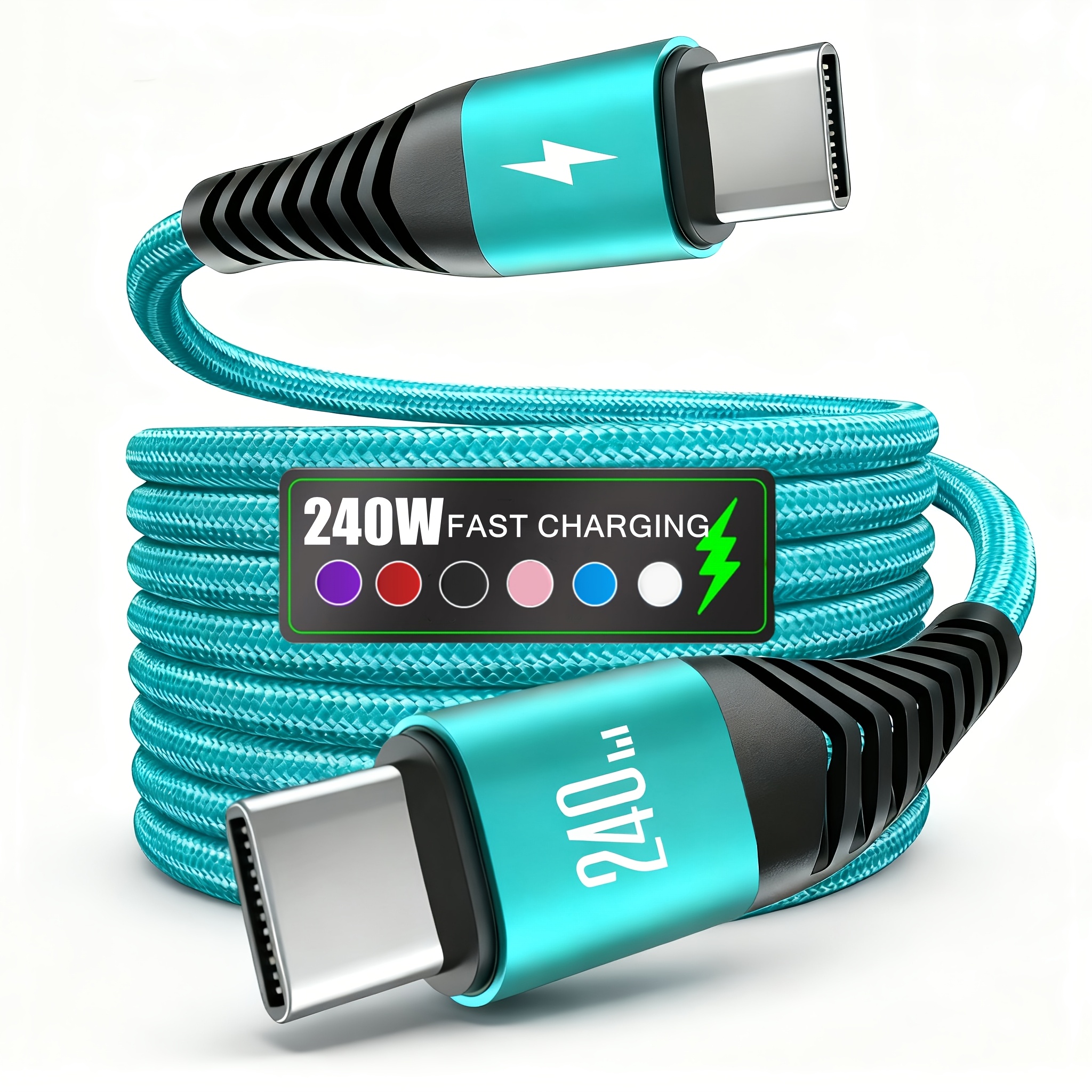 240W Snelle Oplaadende USB-C Kabel voor iPhone, Samsung en Alle USB-C Apparaten | Duurzame Gevlochten High-Speed Oplader & Sync Kabel, Hihowin Merk, Type-C Male naar Male, Matte Uiteinde