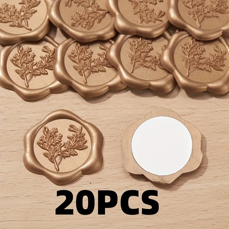 Image of 20pcs Golden Eucalyptus Wax Seal Stickers With Elegant - Shiny Prosecco Golden Finish, Perfect For Wedding Invitations, Christmas Cards, And Gift Wrapping