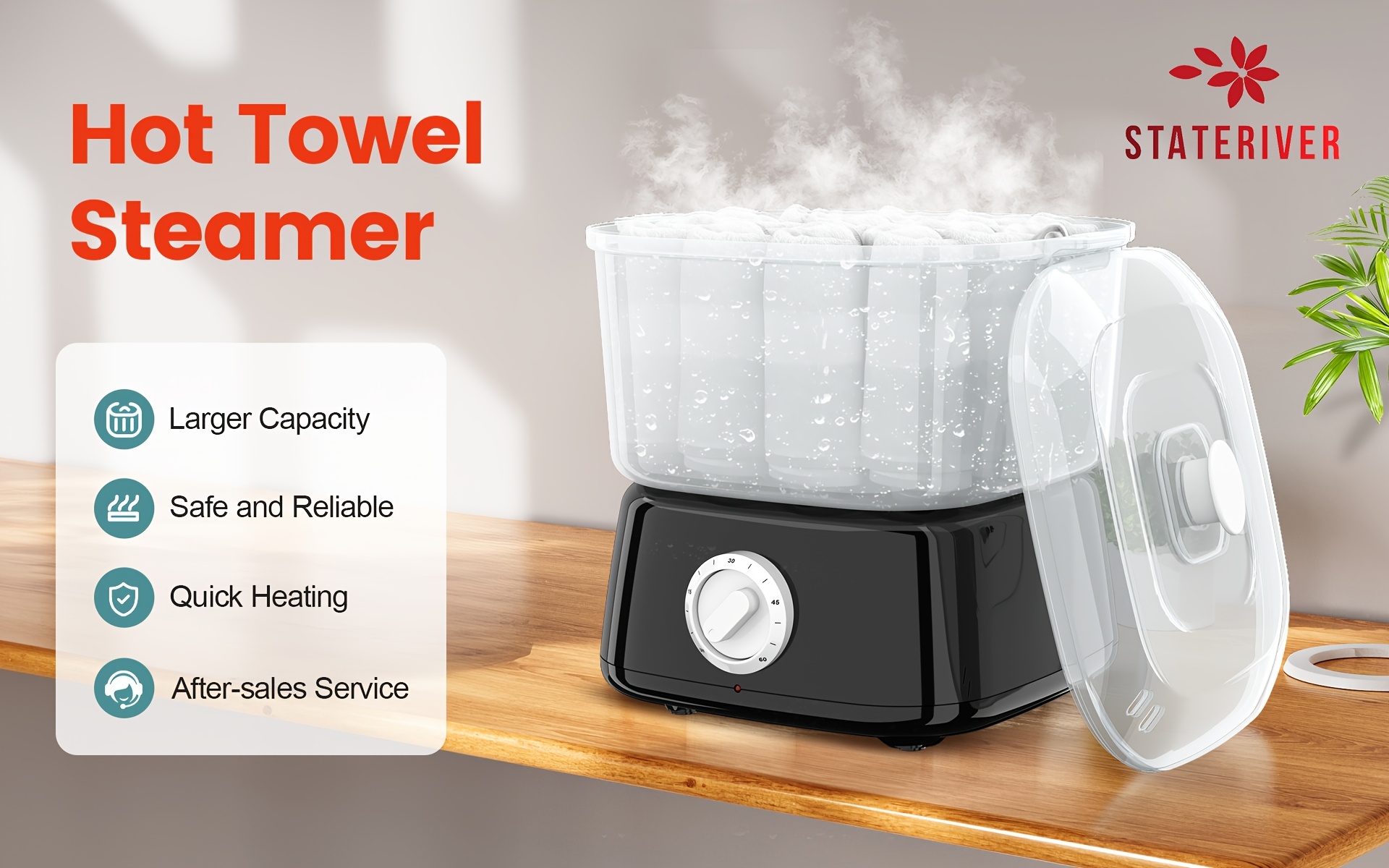 Couleeur Chauffe Serviette, Chauffe Serviette Esthetique Avec Pince à Serviette 202°F En 10 Minutes, Seche Serviette Electrique Vapeur Pour Spa, Salon, Rasage