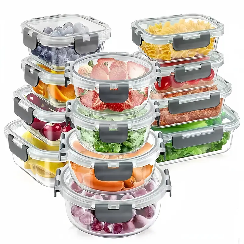 24pcs 12 lids 12 boxes removable glass freshness box multi bento box leakproof refrigerated sealed lunch box Product details 1