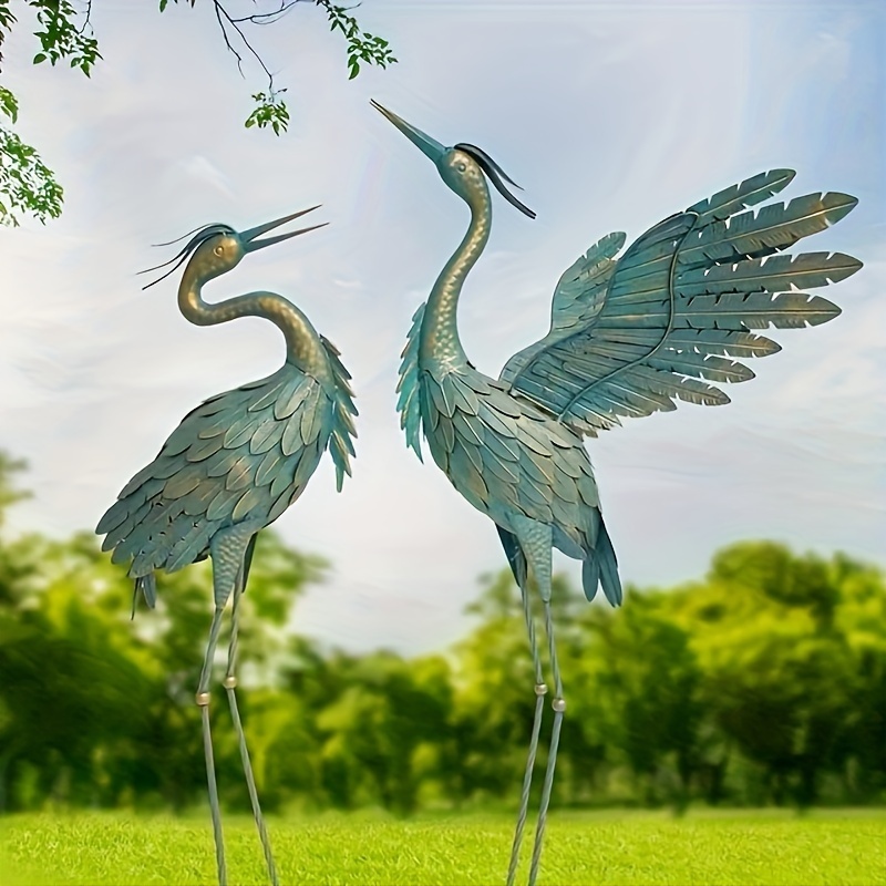 

Set Of 2 Metal Crane Statue Garden Decor, Bird Garden Sculpture & Statues, Outdoor Decoration For Yard Patio Lawn Backyard Pool