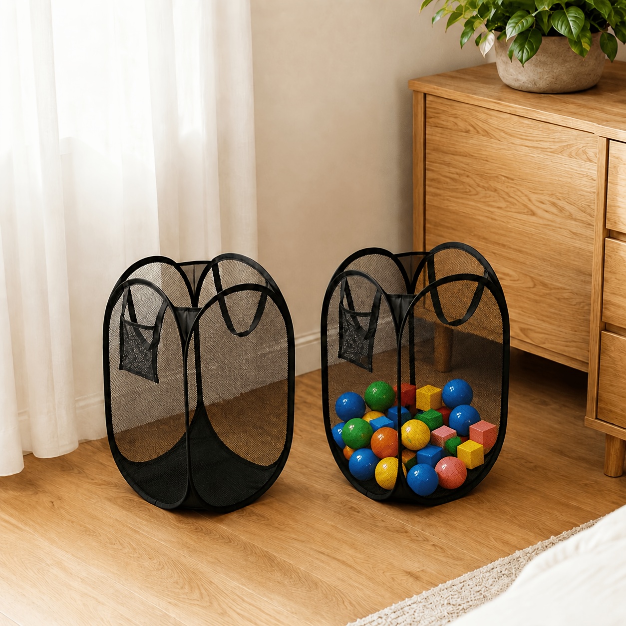 TEMU Home Folding Sports Equipment Storage Mesh Basket, Made Of Thickened Breathable Mesh Fabric Sturdy And Durable. Features Extra-large Store