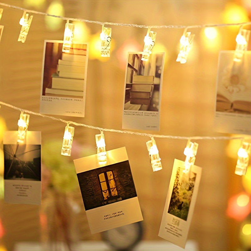 TEMU Guirnalda de luces con clips para fotos, 2 metros (6.5FT) de 10 luces LED con clips para fotos, guirnaldas de luces a pilas, para fiestas, ,
