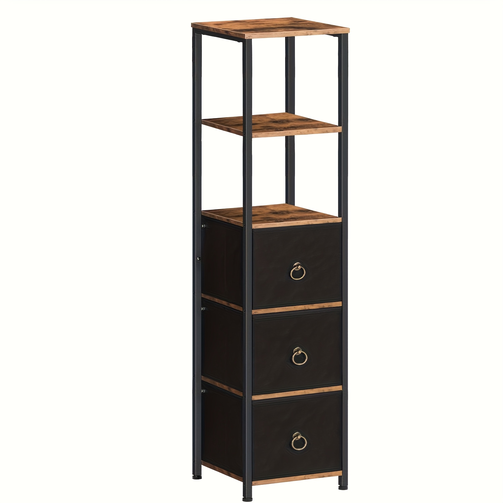 Retro Style Bathroom Storage Cabinet, Freestanding Storage Rack, Stylish Narrow Design, Multifunctional Tall Cabinet, With 3 Fabric Drawers, And Black Combination, Storage Drawer Units