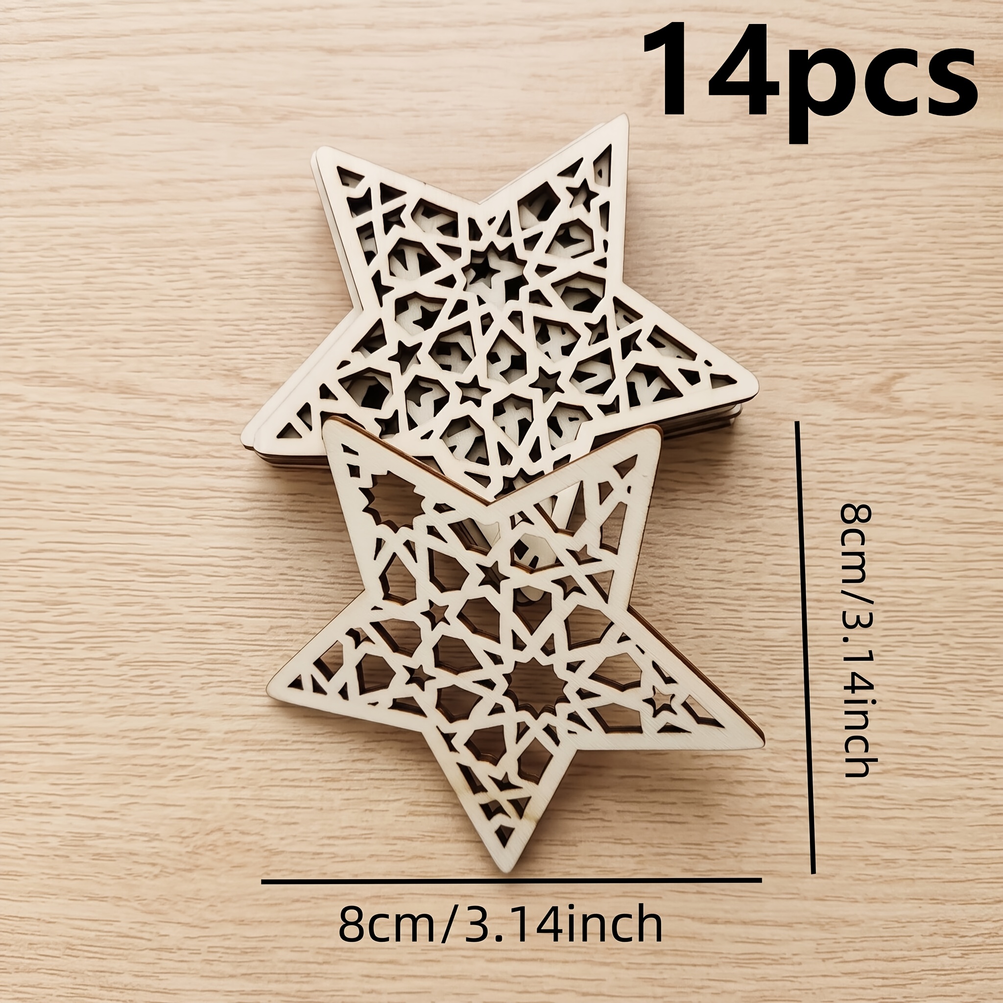TEMU 14pcs Set Of Unfinished Wooden Cutout Star-shaped Wooden Pieces, Suitable For Handmade Painting Decoration, Halloween, Thanksgiving, Christmas,