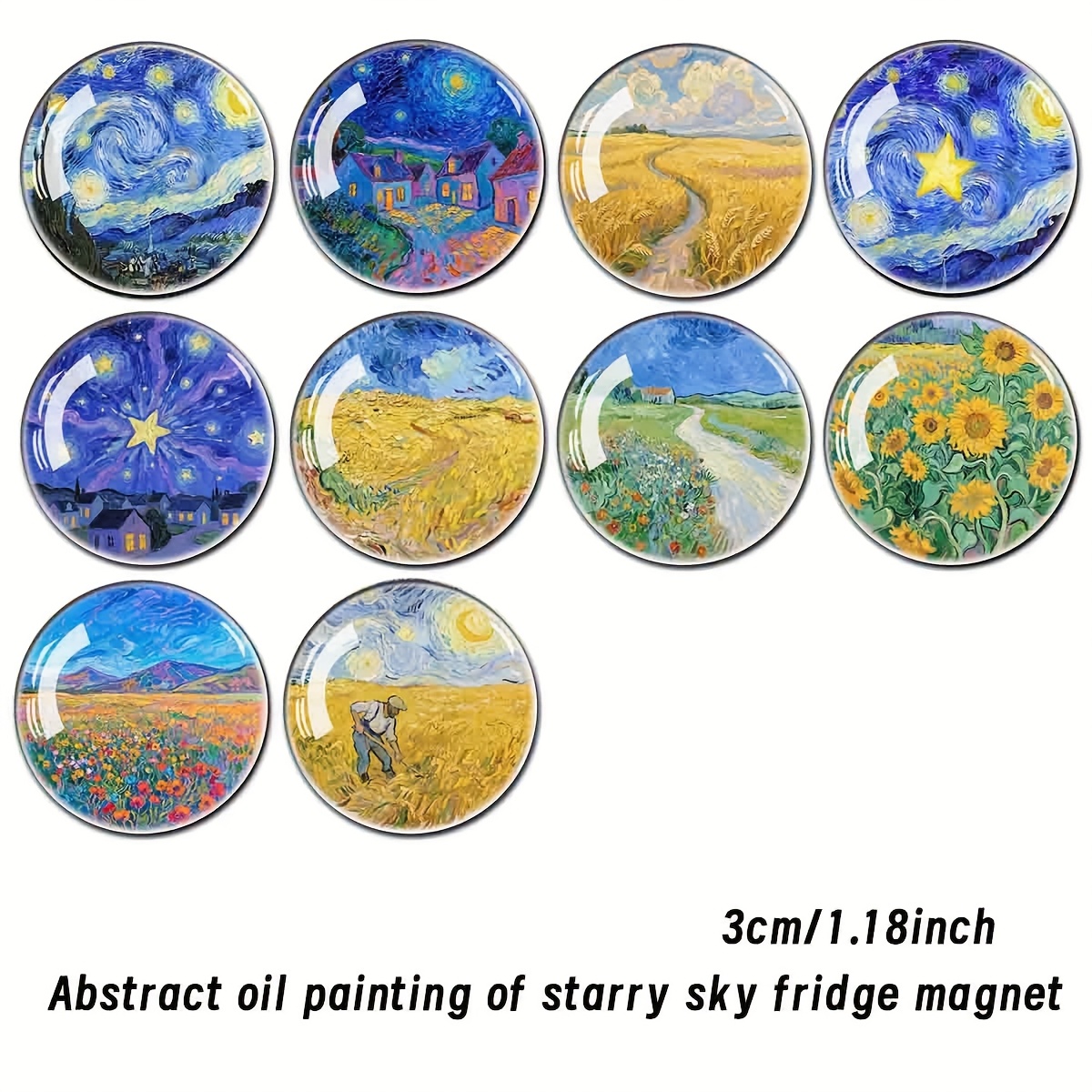 TEMU 10 pz Adesivi per Frigorifero in Vetro con Gemma del Tempo 3D Pittura a Olio Astratta Cielo Stellato, Lavagna a Cupola di Vetro Grande,