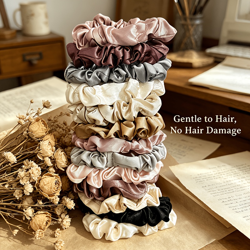 TEMU 13pcs Set Of Satin Multicolor Small Hair Ties, Assorted Colors Thin Hair Elastics, Women's Ponytail Holders, High-elasticity Durable Rubber