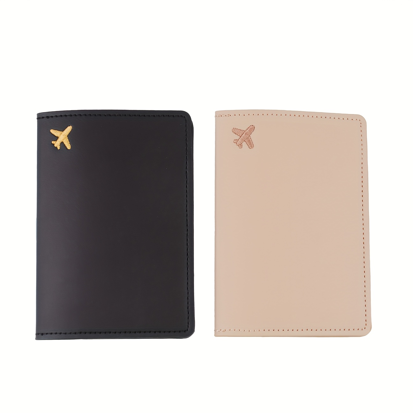 TEMU 2pcs Housse de passeport de voyage en matériau à texture mate, artisanat à bord manuel avec motif d'avion brodé, fixe, porte-passeport, étui de