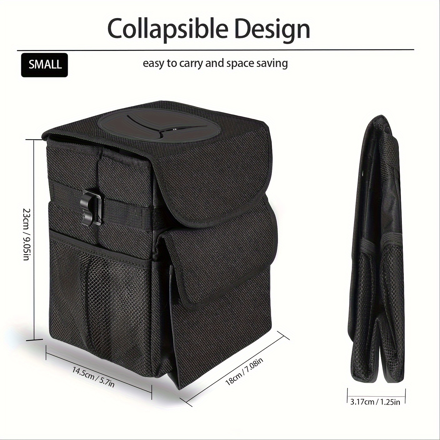 TEMU 2pcs Car Trash Can With Lid - Bag Hanging Storage Pockets Leak-proof Organizer Collapsible And Portable Waterproof Garbage Bin, 2.8 Gal Large Capacity Multipurpose Bin For