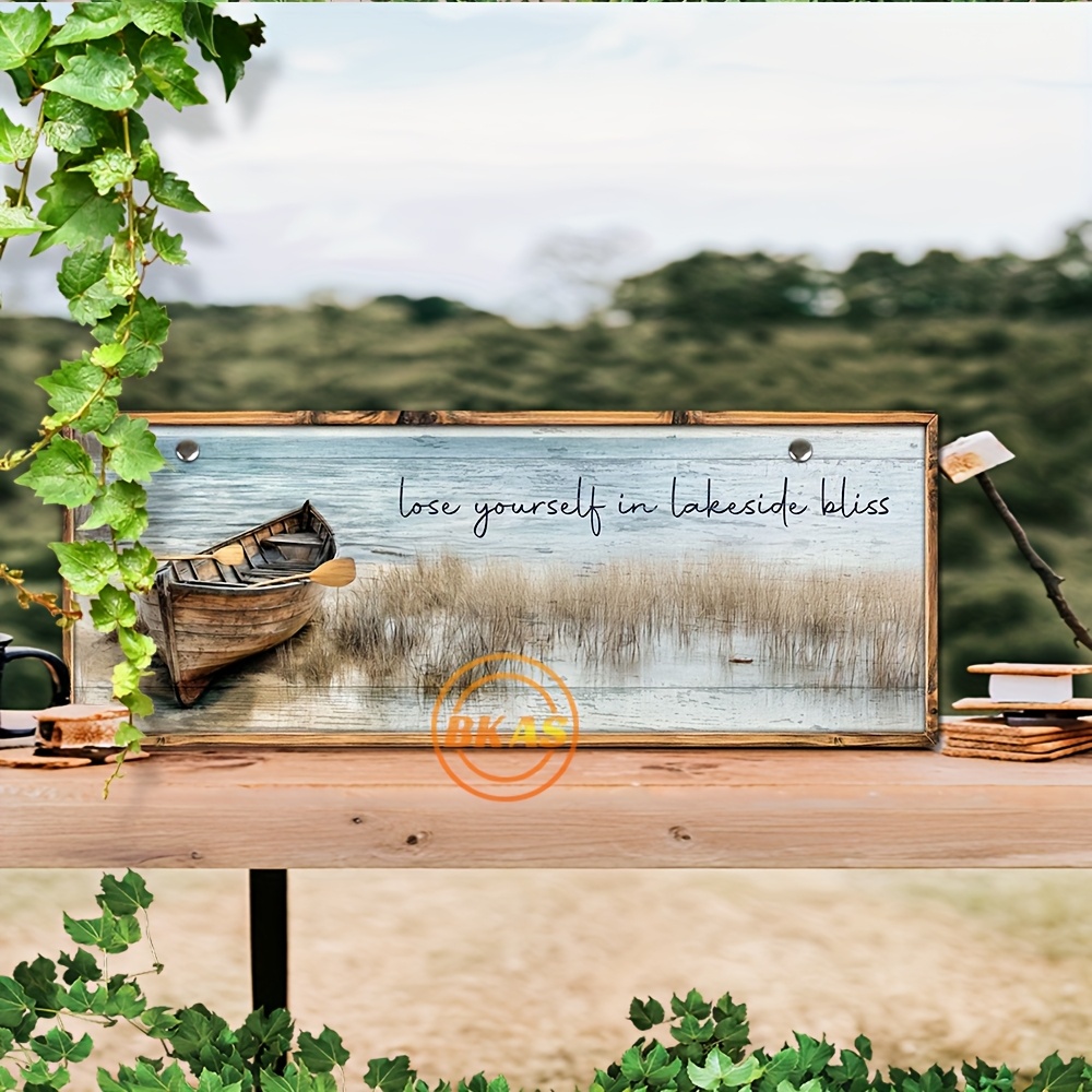 TEMU 1pc Étiquette Suspendue en Bois Décor de Bord du , Art Mural Rustique au Bord d'un , Décoration de Bord du avec Bateau en Bois, Œuvre d'Art pour