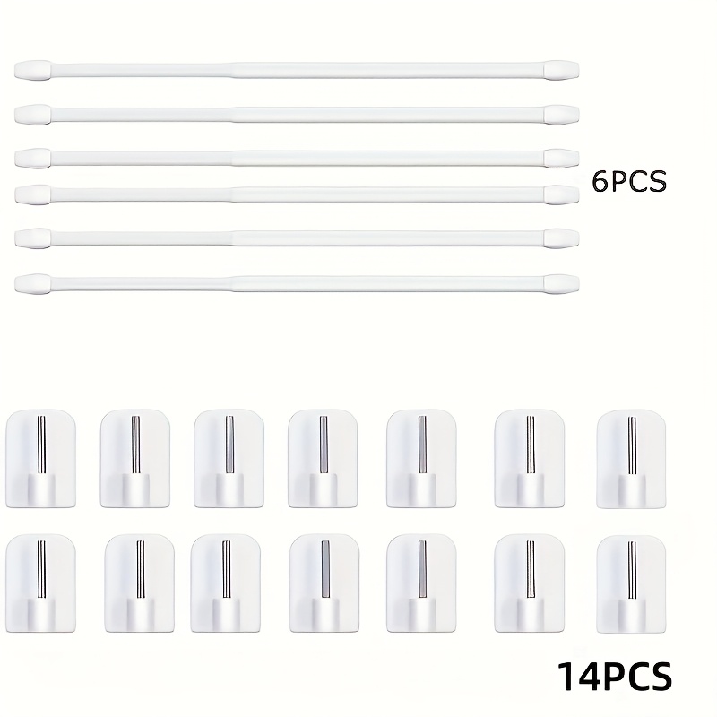 20pcs Extendable Curtain Rod, No Drilling, Adjustable Curtain Rod For Pvc Window For Adhesive Curtain Rod 40-70cm (6pcs Rod+14pcs Hook)