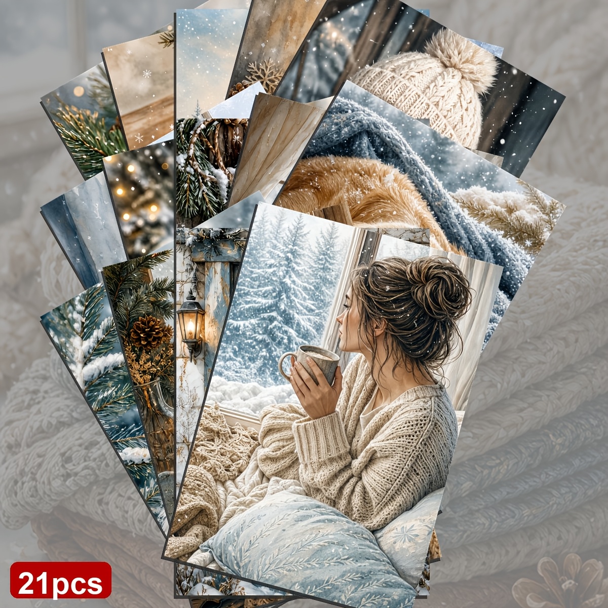 TEMU A Set Of 21 Cozy Winter Postcards, Modern , Suitable For Writing On Cardboard, Smooth Surfaces, Scrapbooks, Junk Journals, Crafts, Greeting