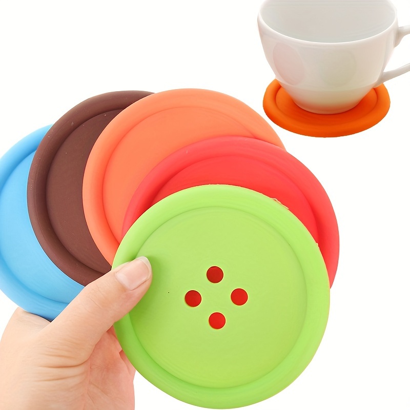 5pcs Set Of Colored Button Beverage Bottle Base, Cup Base, Anti Slip And Heat-resistant Base