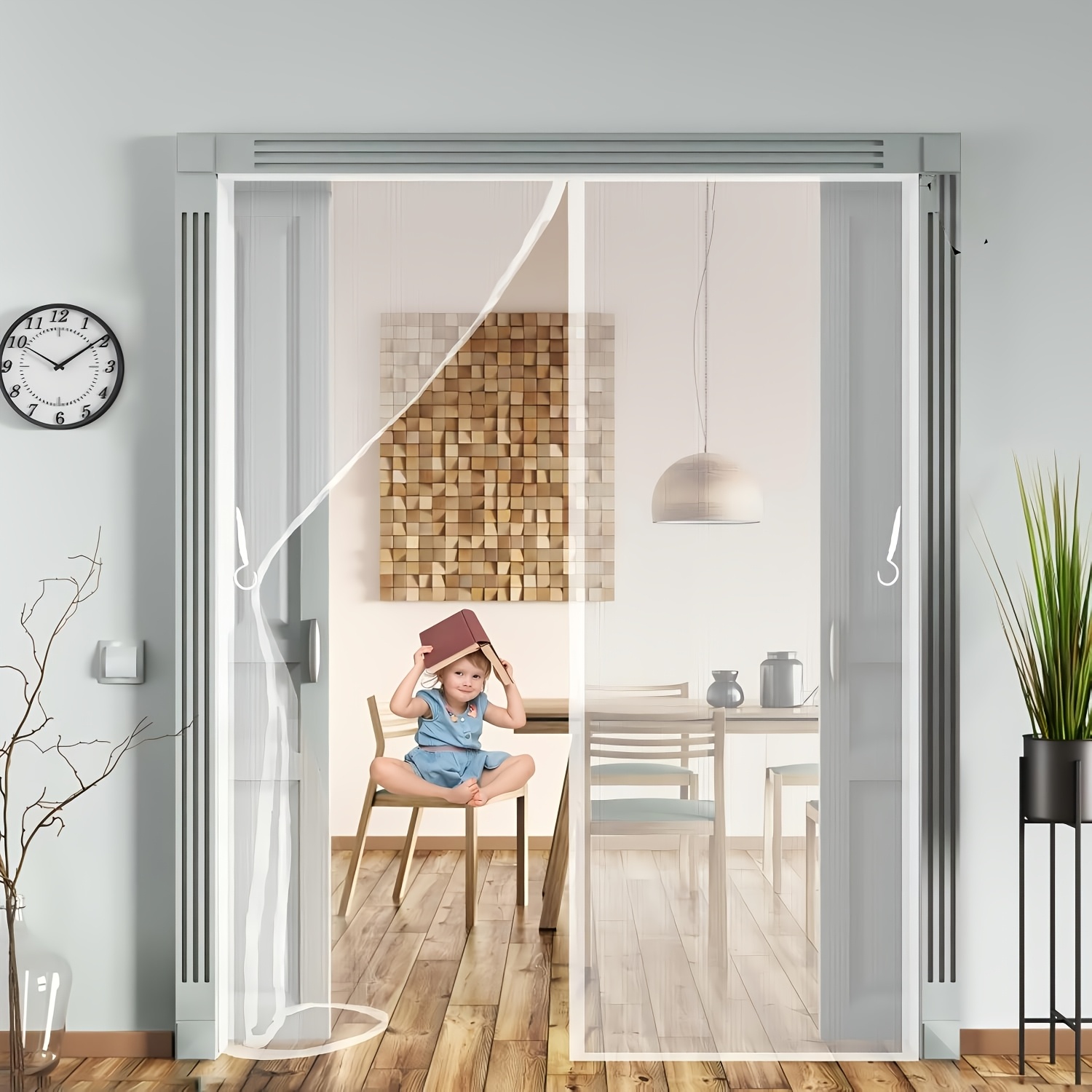 white magnetic anti mosquito door curtain suitable for home garage magnetic screen panel system with installation magnetic   mesh for doors balcony  