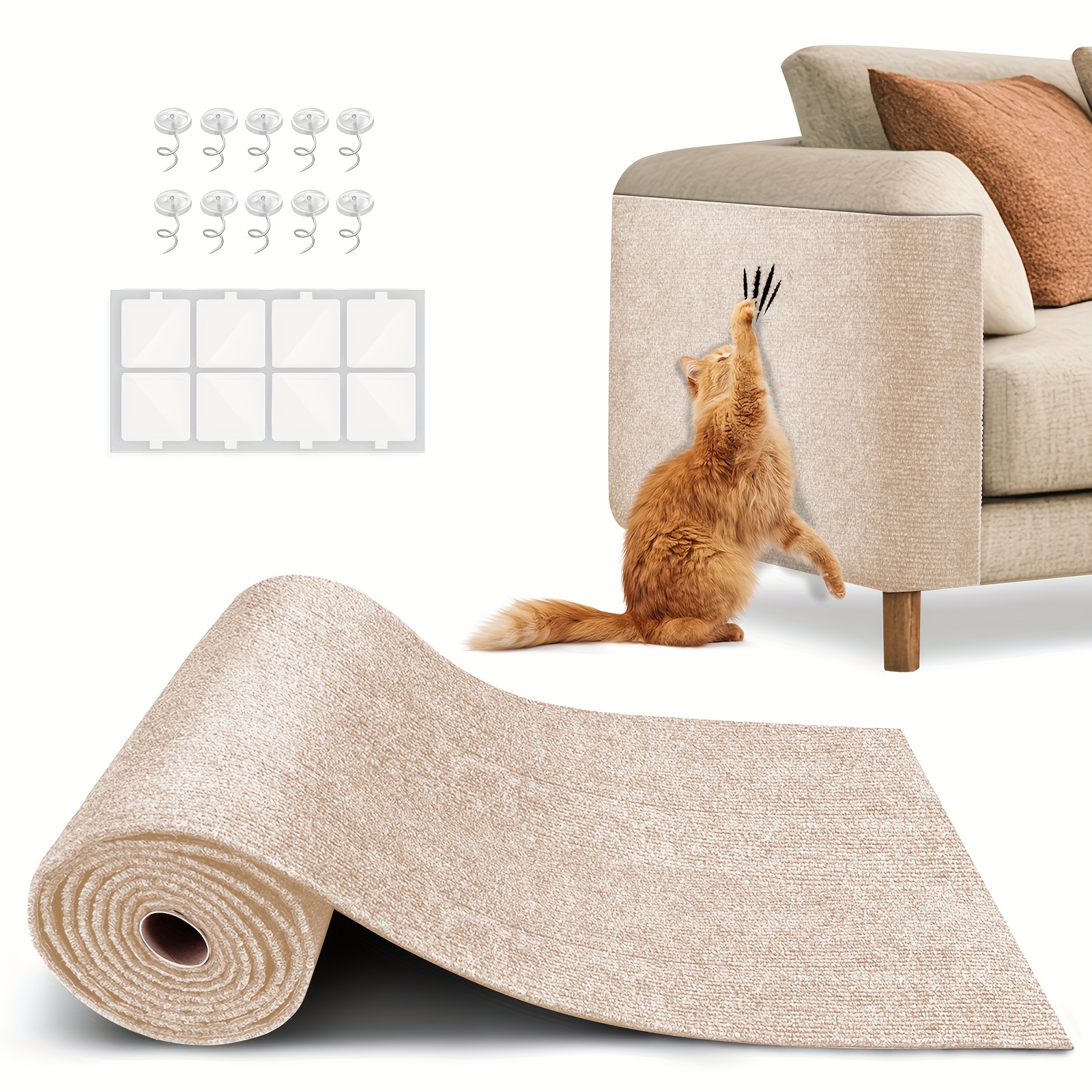 TEMU Self-adhesive Cat Scratching Mat, Suitable For Wall, Carpet, Sofa And Furniture Protection, Suitable For Cat Scratching Posts, Cat Scratching