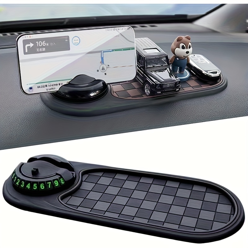 360-grad drehbare anti-rutsch auto matte mit handyhalter und parkplatznummer halter - anti-rutsch armaturenbrett organizer zur aufbewahrung von schlüsseln, handy und navigation, robustes schwarzes auto innenraum design, auto handyhalter, navigationshilfe, lustiges design