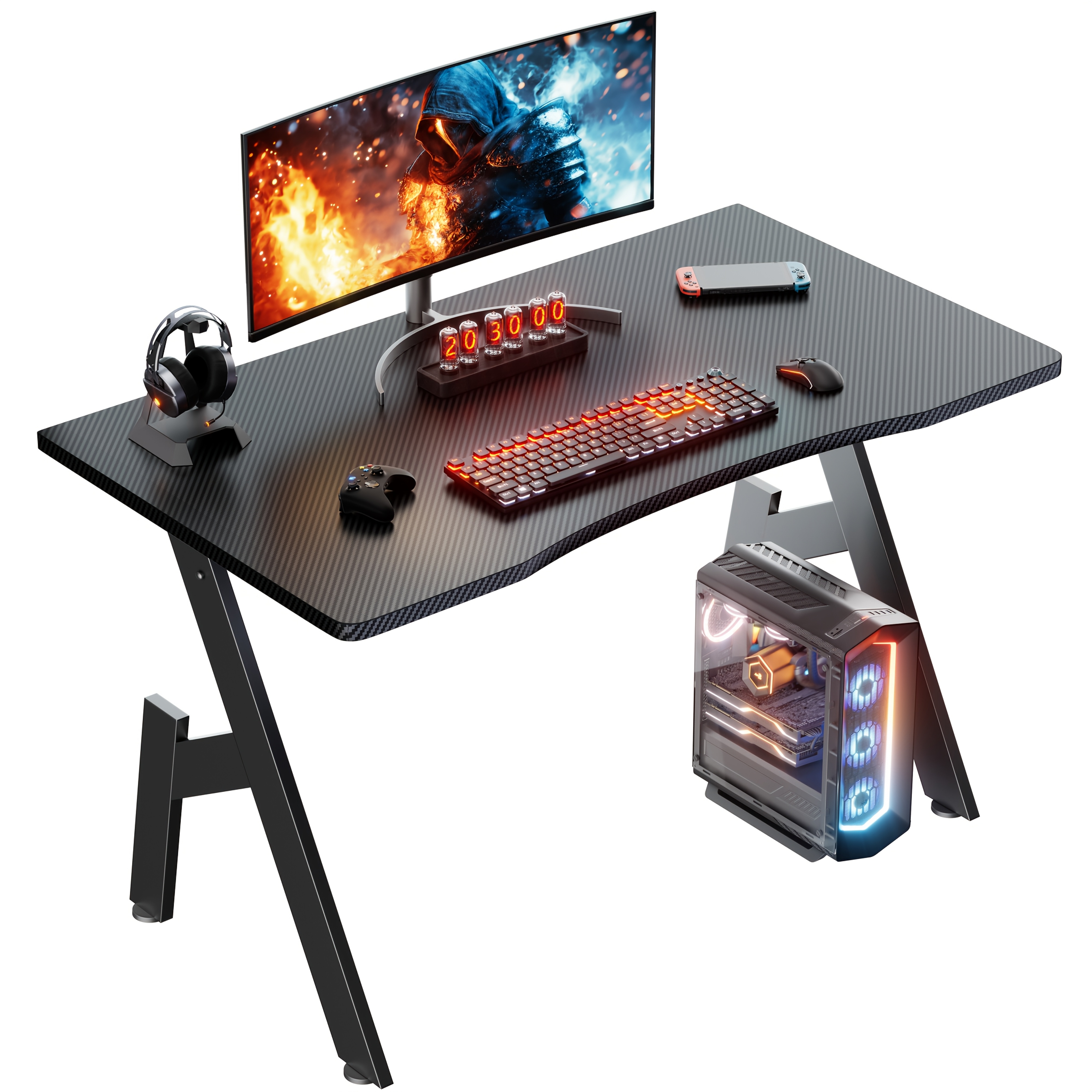 E-shop A-förmiger Gaming-Schreibtisch, 80/100/120/140 cm Carbonfaser-Gaming-Schreibtisch, Schreibtisch für Heimbüro Gaming-Computer, ergonomisch