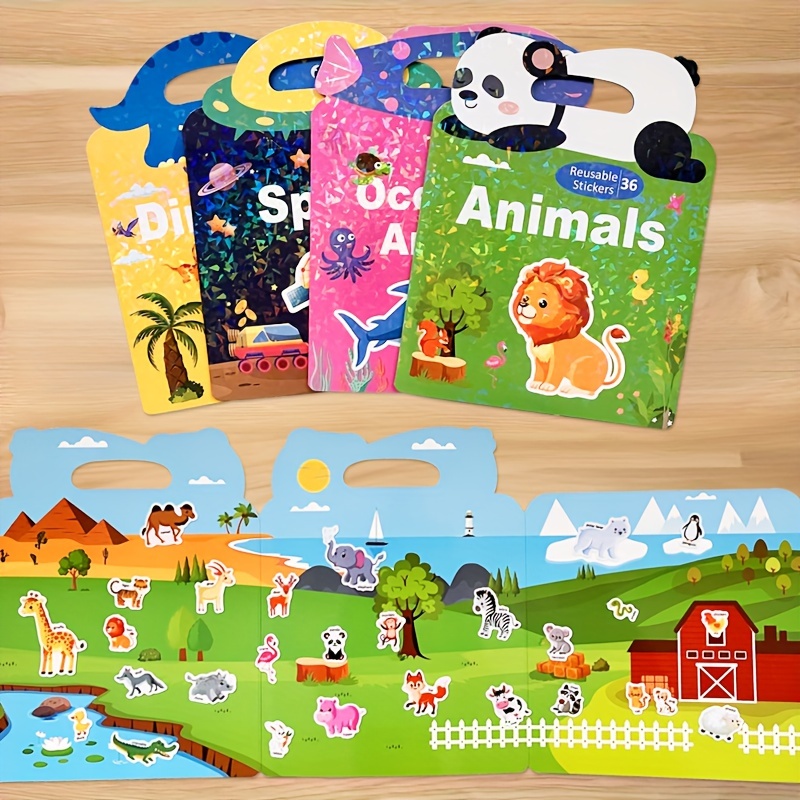 Niños Libro de pegatinas reutilizables Múltiples escenarios Dibujos  animados DIY Puzzle Cognición educativa Juguetes de aprendizaje para niños  de 2 a 6 años Regalo