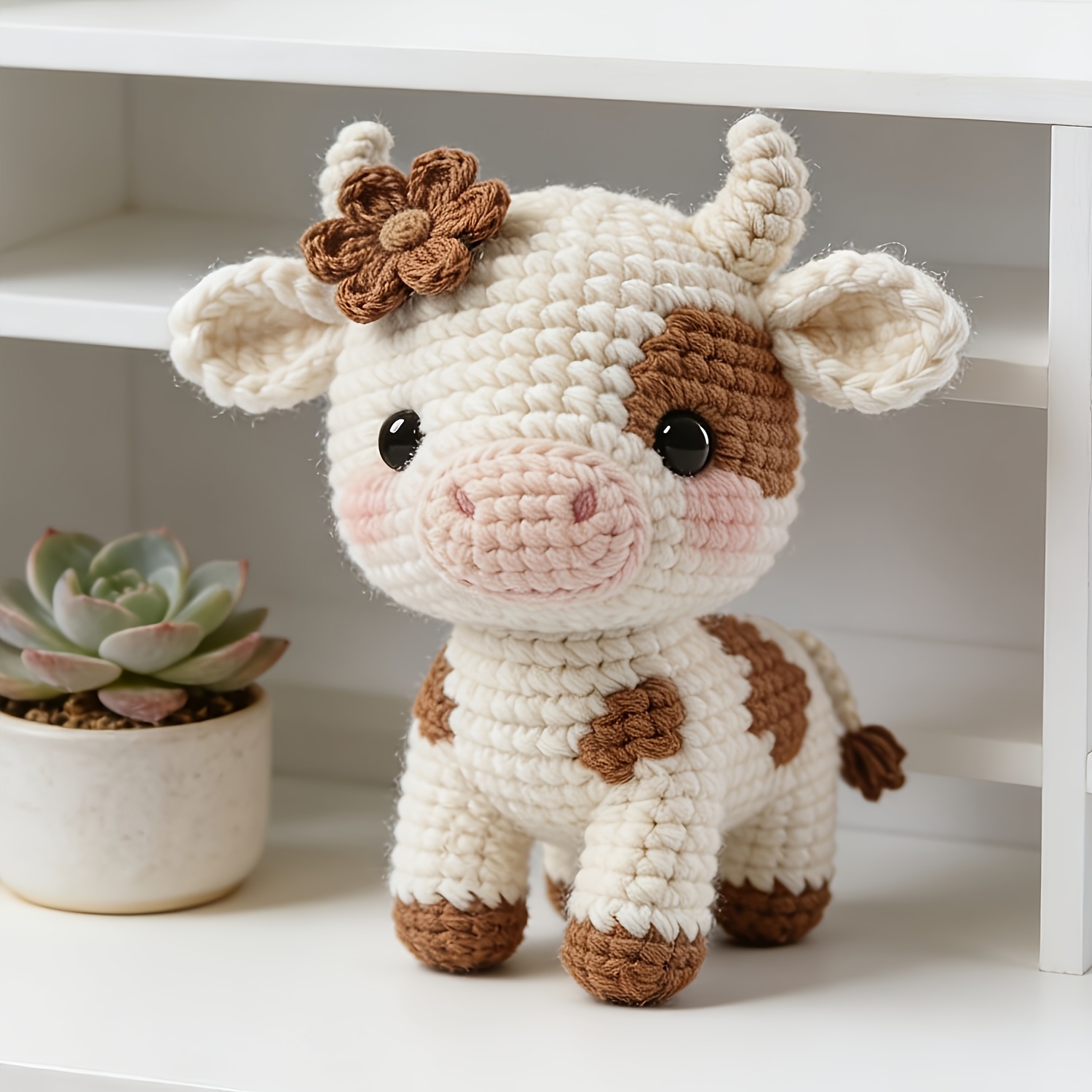 TEMU Vioiv 1pc Cute Little Cow Doll Decorative Ornament Crochet Kit For Beginners - Crochet Amigurumi Kit - Adult Crochet Handmade Diy Beginner's