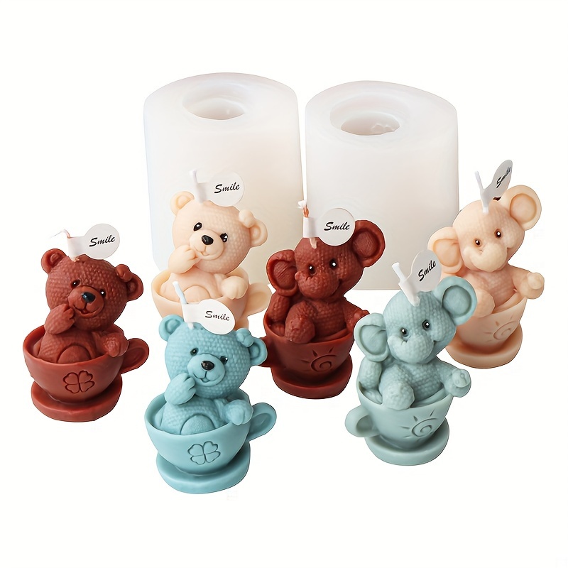 

1 Set Silicone Teddy Bear Molds For Candle Making, Animal Themed Bear Shaped Soap Molds In Coffee Cup, Diy Resin Crafting, Bear Mug Mold Set