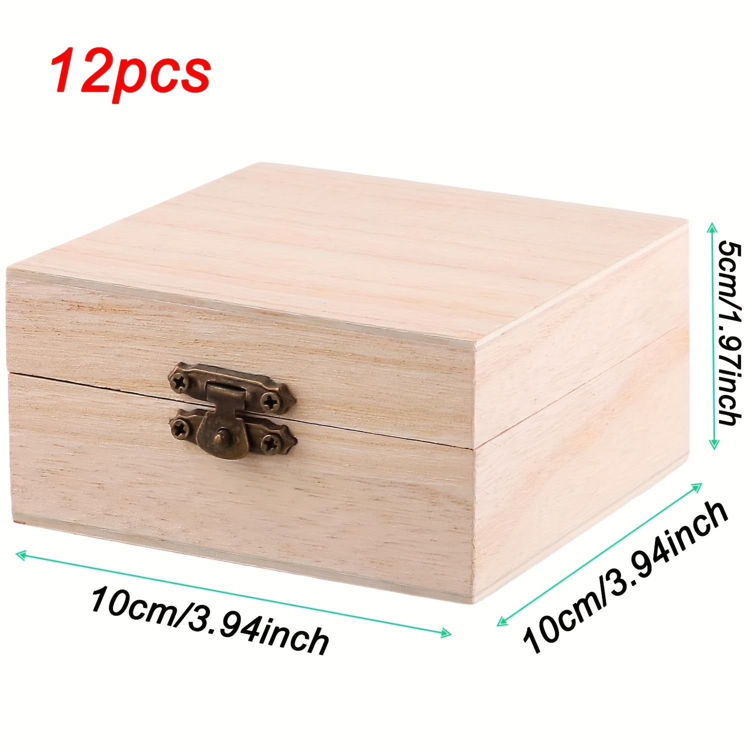 Image of A Set Of 12 Wood Jewelry Boxes Measuring 3.94 X 3.94 X 1.97 Inches, Small Wood Containers For Crafts, Wooden Boxes With Hinged Lids, Suitable For Projects, Storage, And Gifts
