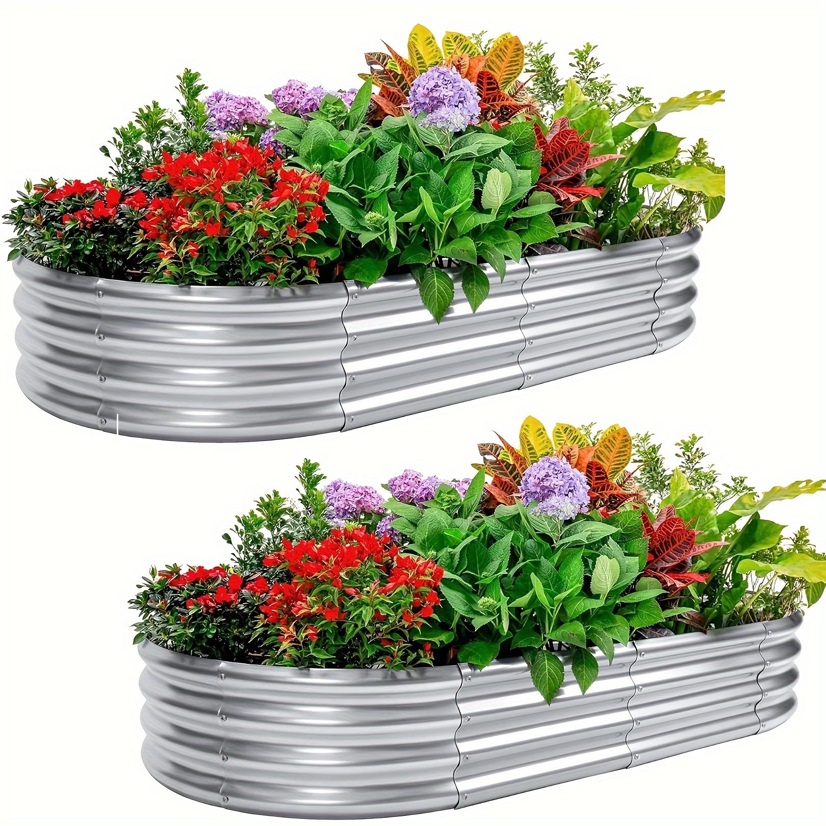 

Galvanized Raised Garden Bed Kit 2pcs, Metal Oval Wave Planter Box For Outdoor, Garden Bed For Home Yard Garden Lawn,