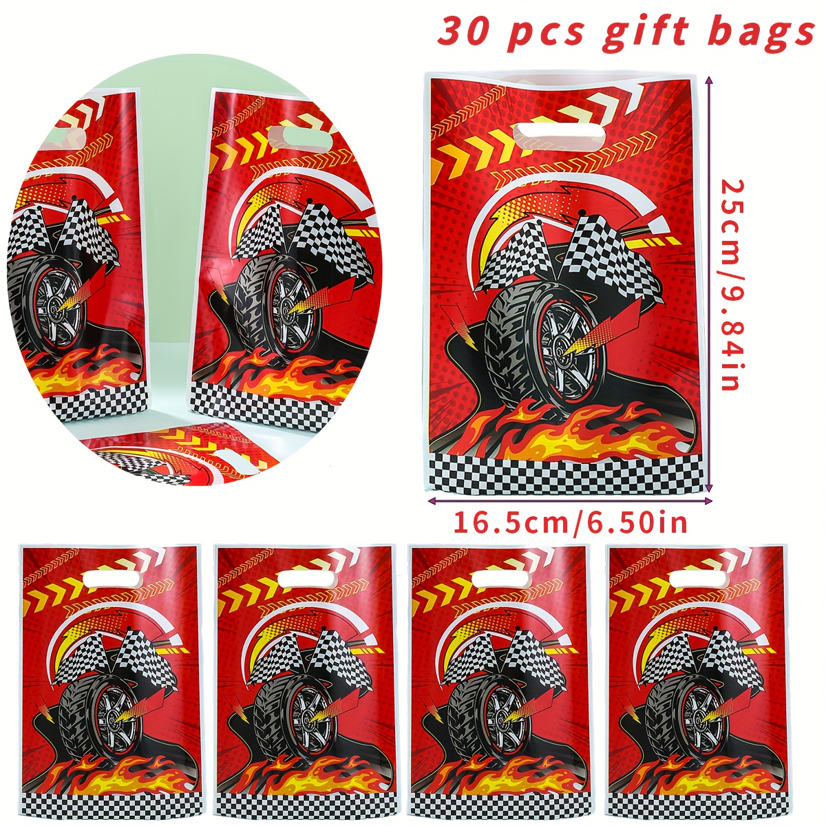 TEMU 10/30/50 pezzi Sacchetti Regalo Piccoli Stile Racing, Sacchetti Regalo di Ringraziamento per Festa di Compleanno a Tema Racing, Sacchetti Regalo
