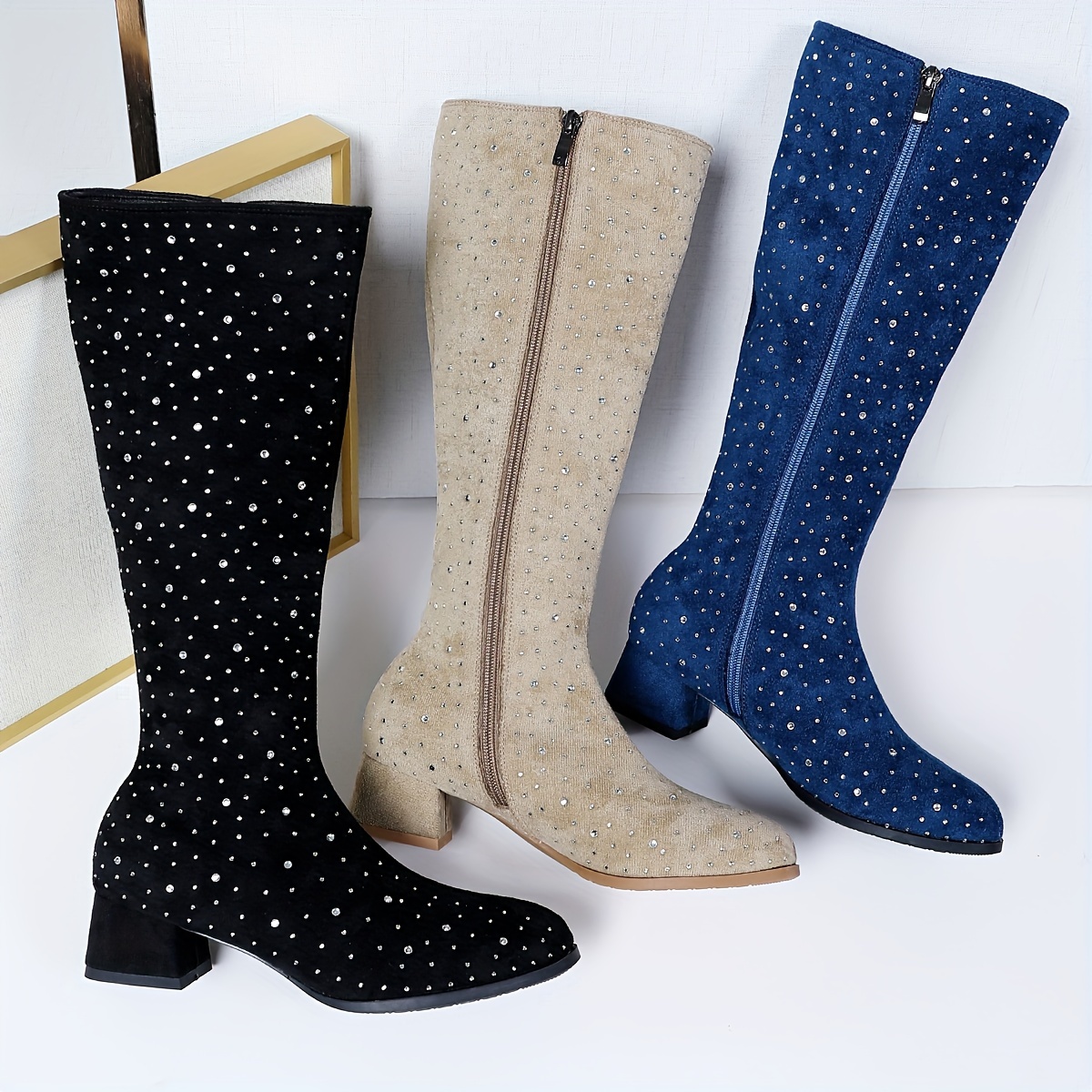 

Fashionable Knee-high Boots With Waterfall Embellishments And Zipper Closure