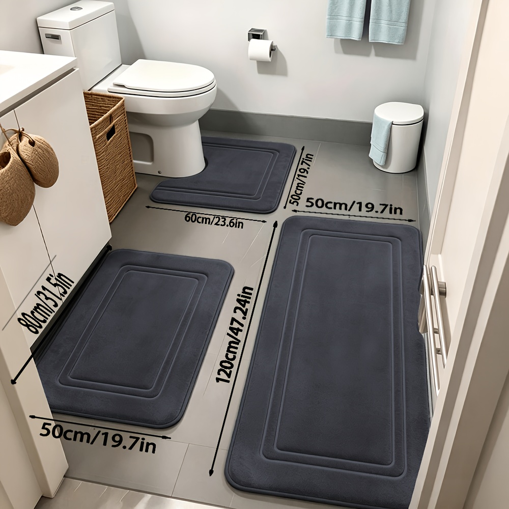 TEMU 3pcs/small Area Rugs, Super Absorbent Bath Mats, Non-slip Bathroom Floor Carpets, Comfortable Premium Bathroom Rugs, Bathtub, Shower, Bathroom