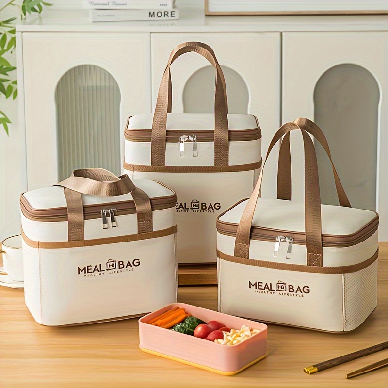 

1 Pc Simple Letters Pattern Lunch Zipper Handbag, Versatile Portable Bento Satchel Bag For Women's Outdoor Picnic, Work