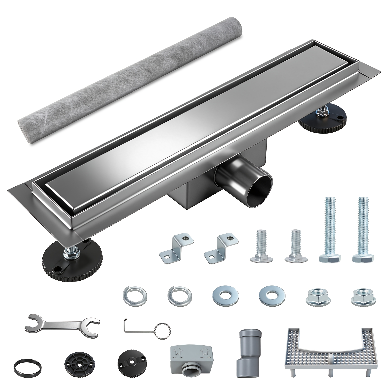 Bathroom Shower Room Drain - Linear Drain - Hotel Bathroom Supplies Drain - 360° Stainless Steel Rectangular Shape