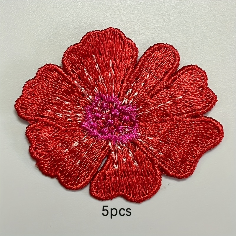 TEMU 5pcs Flower Embroidery Patches - Sew-on Clothing Repair, Boho , Durable Fabric Applique For Jackets & Bags