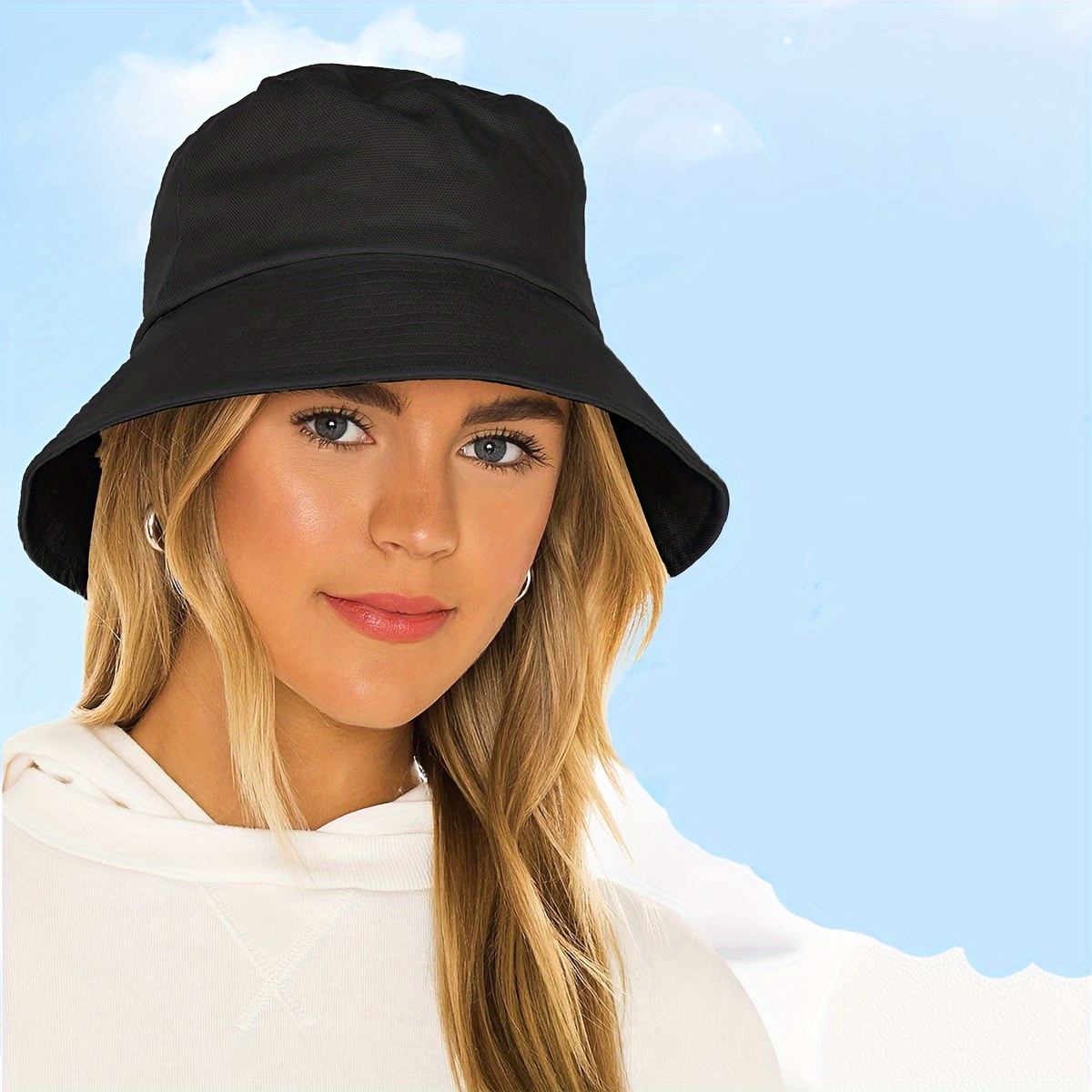 

Women's Cotton Blend Black Fisherman Hat, Wide Brim Foldable Bucket Sun Hats, For Spring/summer, Uv Protection Sunshade Caps