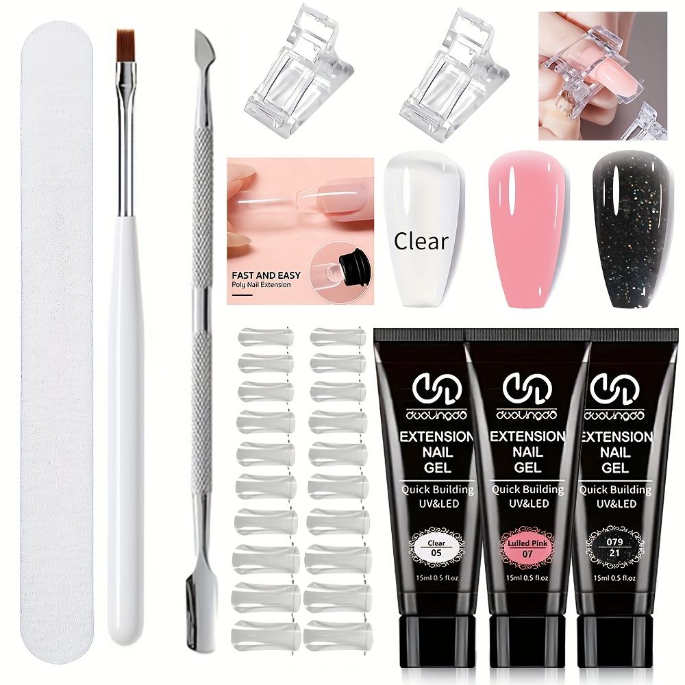 Poly Gel Nail Kit 3 Colors With Nail Lamp Poly Extension Gel Clear Nude Glitter Complete Starter Kit For Beginner Quality .