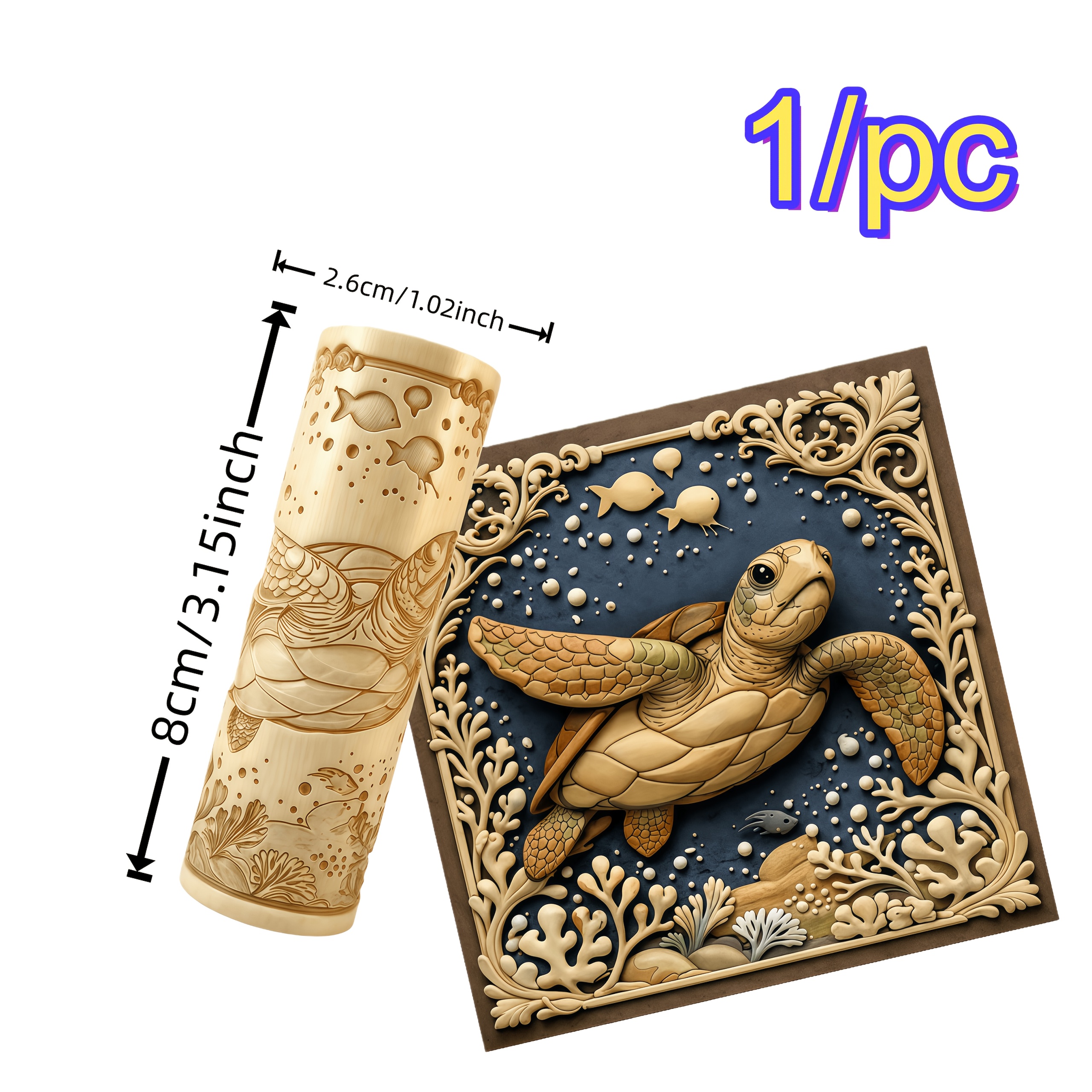 TEMU 1pc Turtle-shaped Pottery Roller Tool With Texture - Durable Plastic Clay Stamp For Polymer Clay Artists, Crafting, Making - Turtle Roller For
