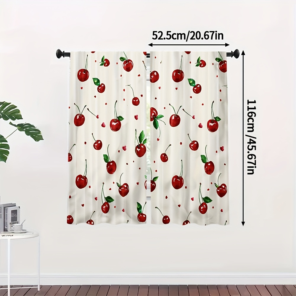 TEMU 2pcs, Boho Chic Cartoon Curtains, Kawaii Cartoon Cherry, Extra Large Fabric, For Home Decor, And Durable Fabric, (without Rod)