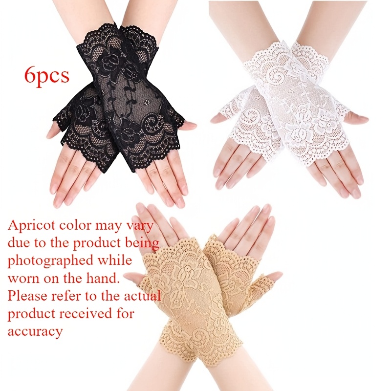 TEMU 6pcs Lace Gloves Women's Spring Summer Sunscreen Thin Breathable Middle-aged Dancing Decor Lengthened Half-finger Universal