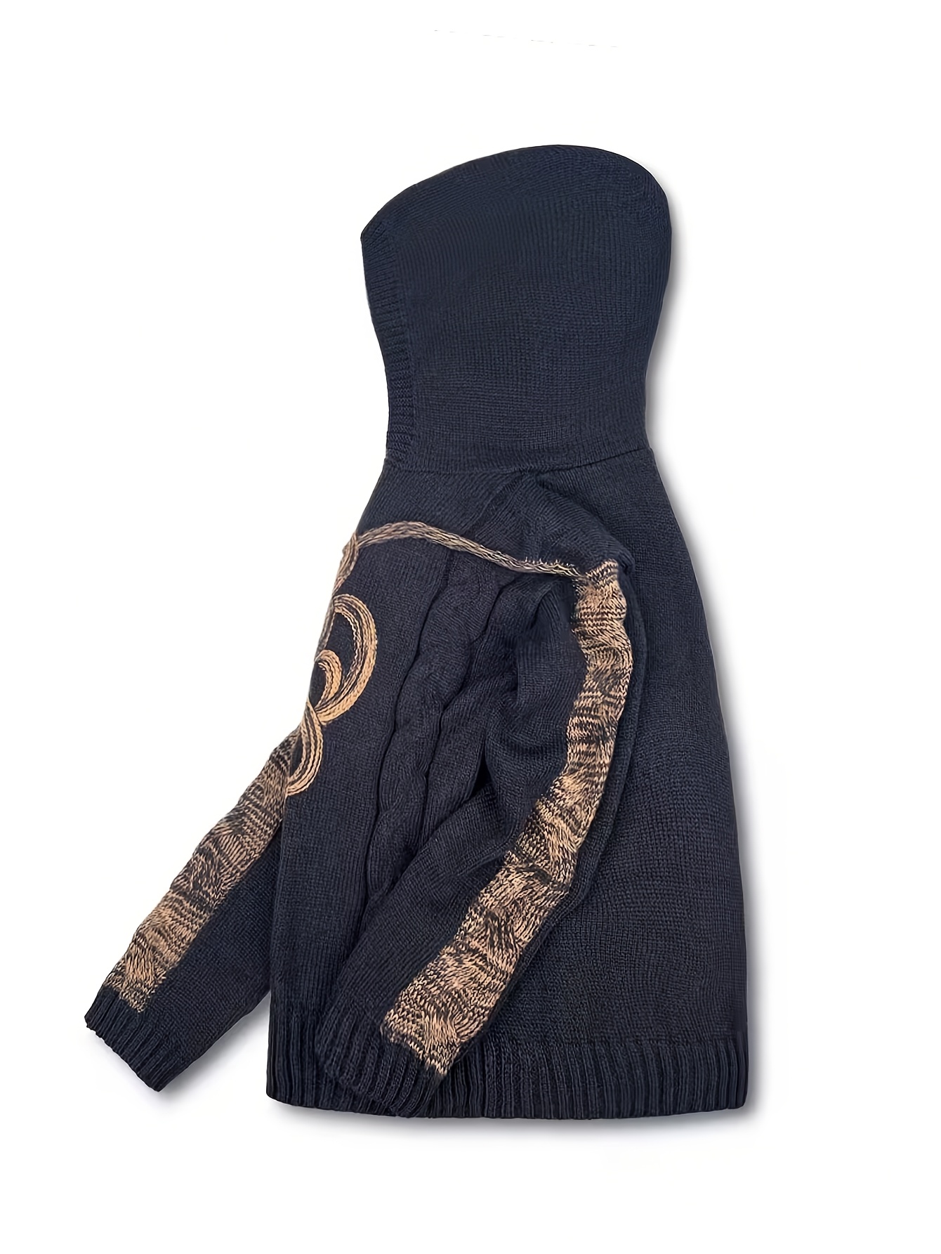 Women's Elegant Hooded Sweatshirt with Embroidered Jacquard Design