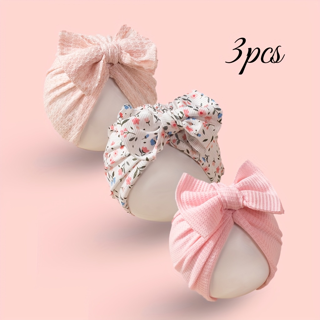 Image of 3pcs Bow Pullover Hat Pink Fetal Hat Gift Box Set Daily Necessities