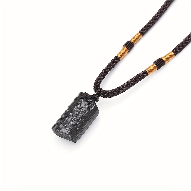 1pc Random Black Stone Pendant Necklace With Black Cord Adjustbale Handmade Men Women Gift