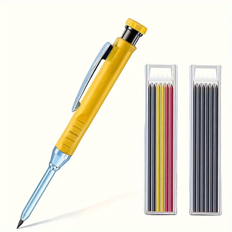 3pcs/set 2.8mm Metal Aluminum Rod Deep Hole Woodworking Marker Solid Carpenter Automatic Pencil Built-in Sharpener Long Pencil Stationery
