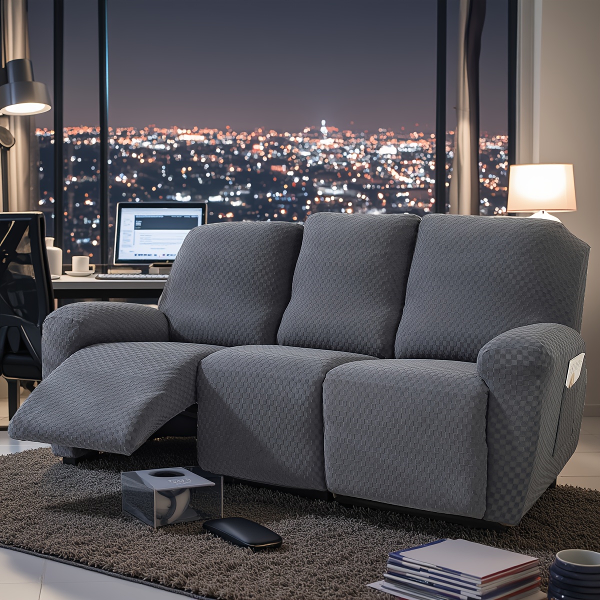 Highdi Housse de Fauteuil Relax Doux Velours Extensible, Housse de Canapé Antidérapante avec Poche Latérale, Protege de Meubles Lavable pour Fauteuil Inclinable (Gris Clair,2 Places