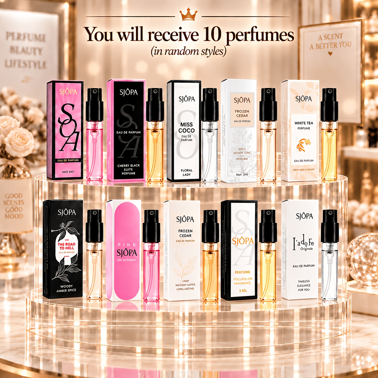 TEMU Lot de 10 parfums pour femmes - Collection aléatoire, parfum , mini concentration élevée 3-5% pour flacon de parfum, compact et portable, idéal